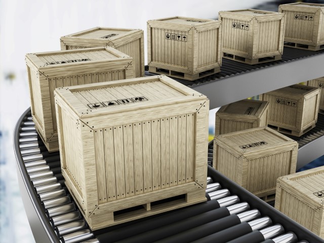 Crates on conveyor